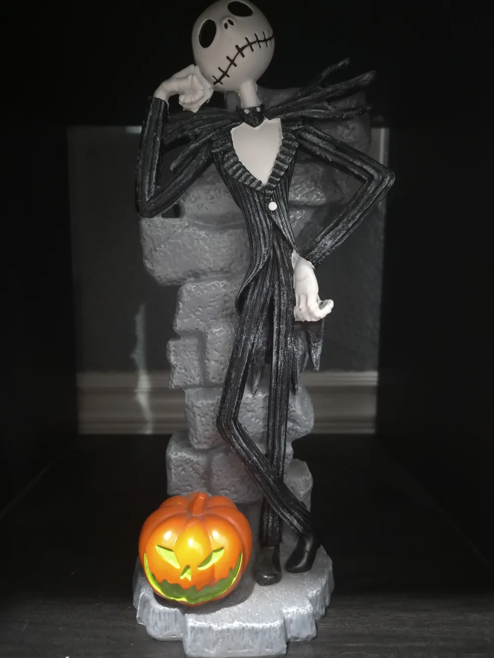 Jack Skellington Figurine with Illuminated Pumpkin - Black and White